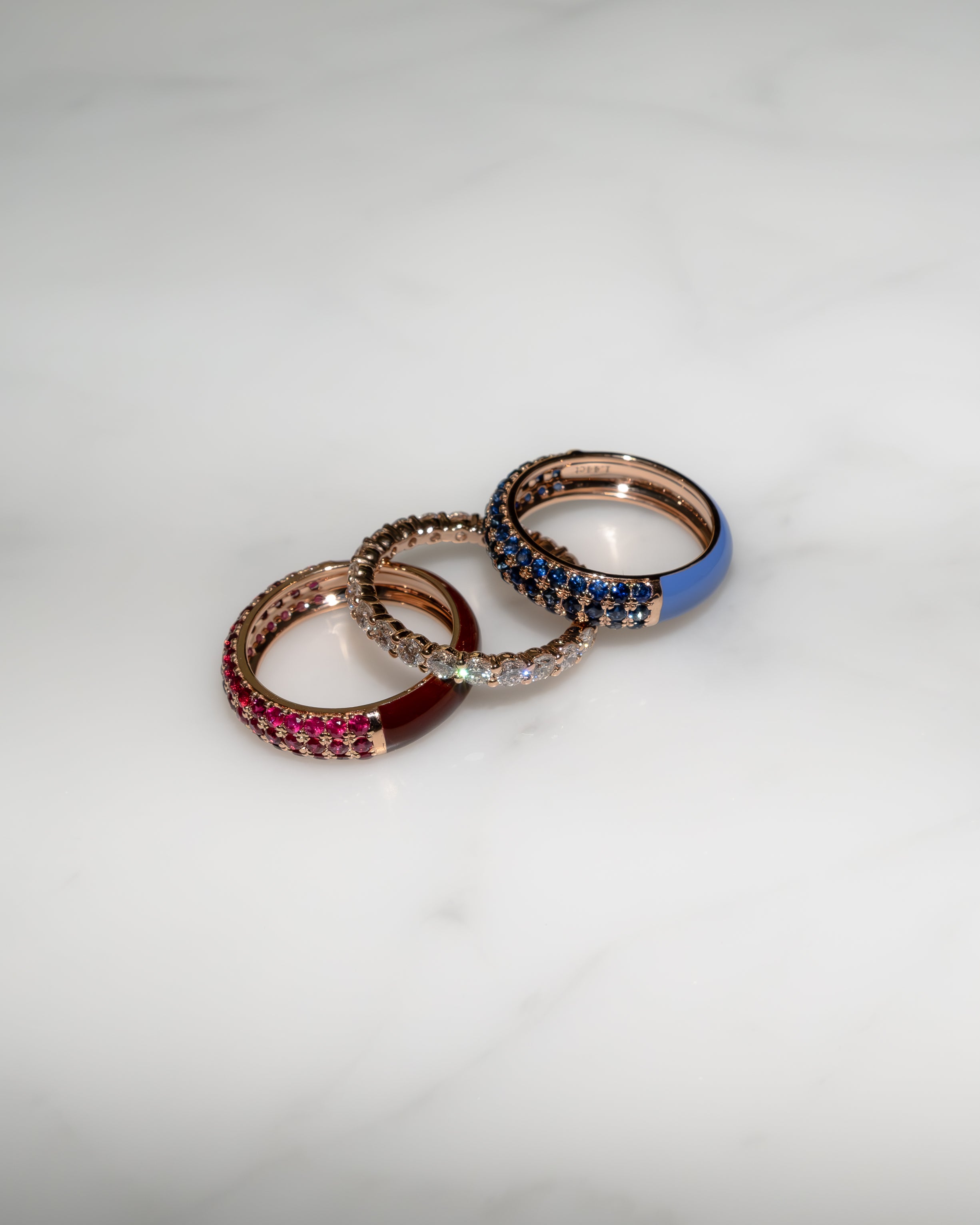 The Wide Split Pavé + Enamel Stacking Ring, 18K Gold
