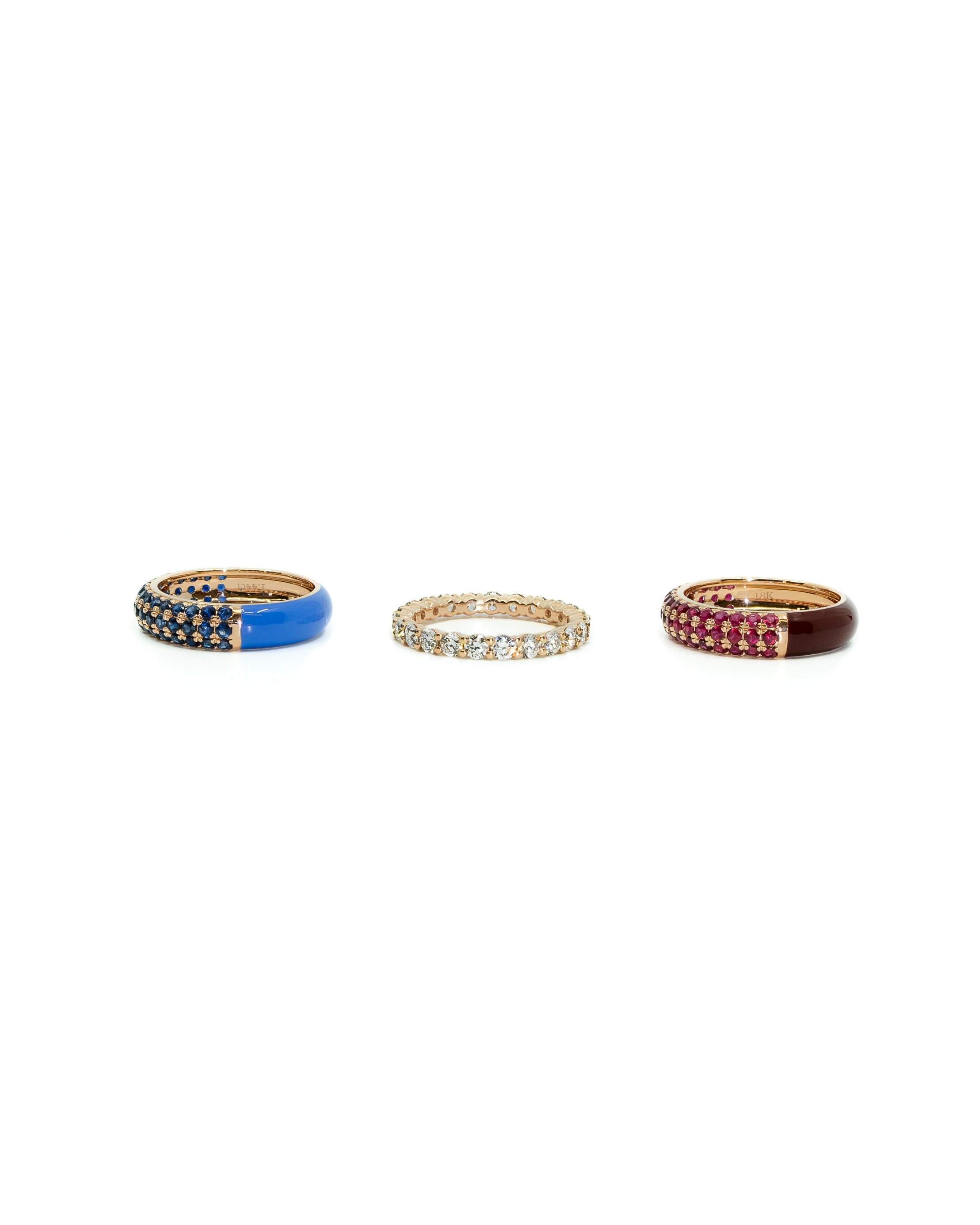 The Wide Split Pavé + Enamel Stacking Ring, 18K Gold