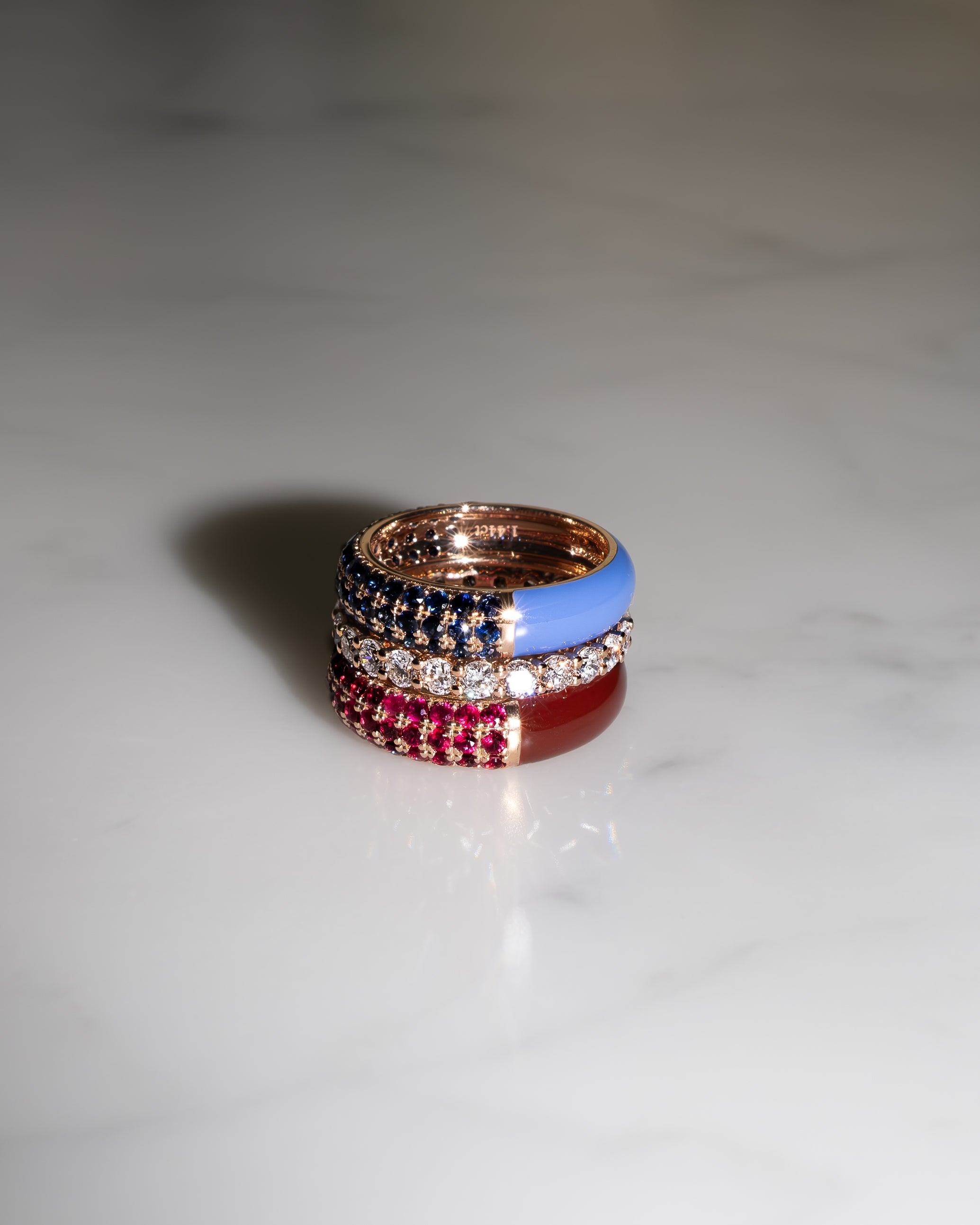 The Wide Split Pavé + Enamel Stacking Ring, 18K Gold