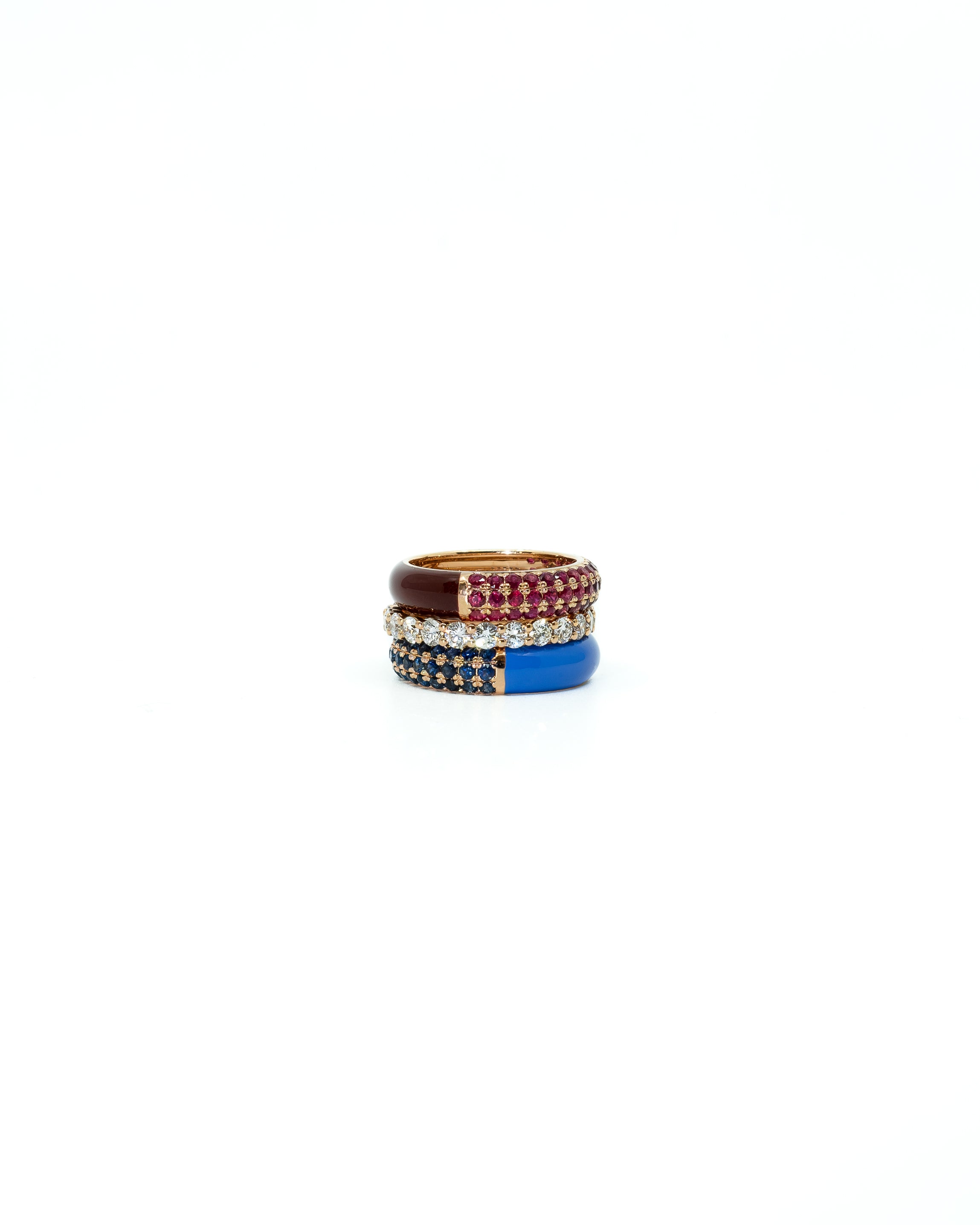The Wide Split Pavé + Enamel Stacking Ring, 18K Gold