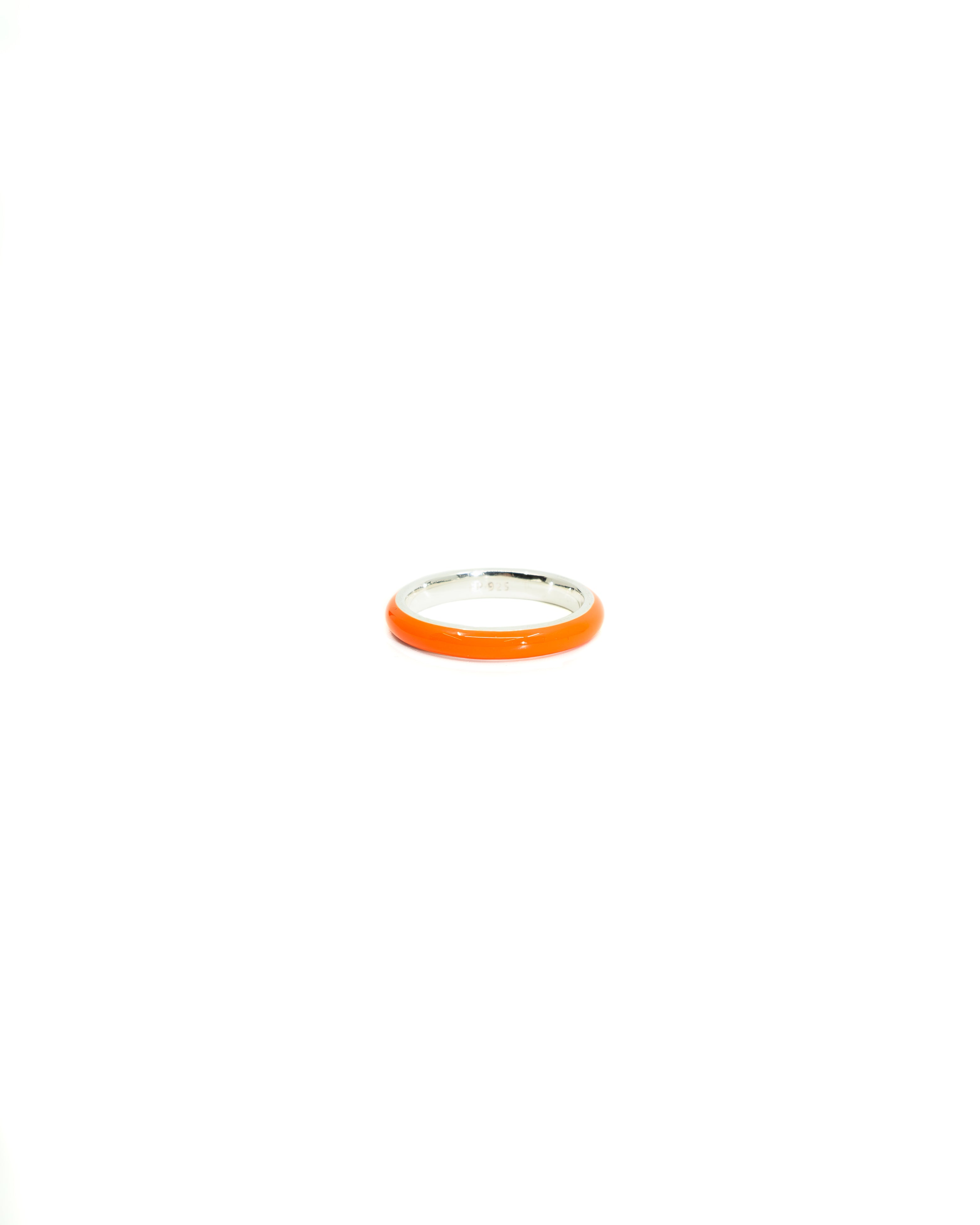 Thin Enamel Stacking Ring in Neon Orange