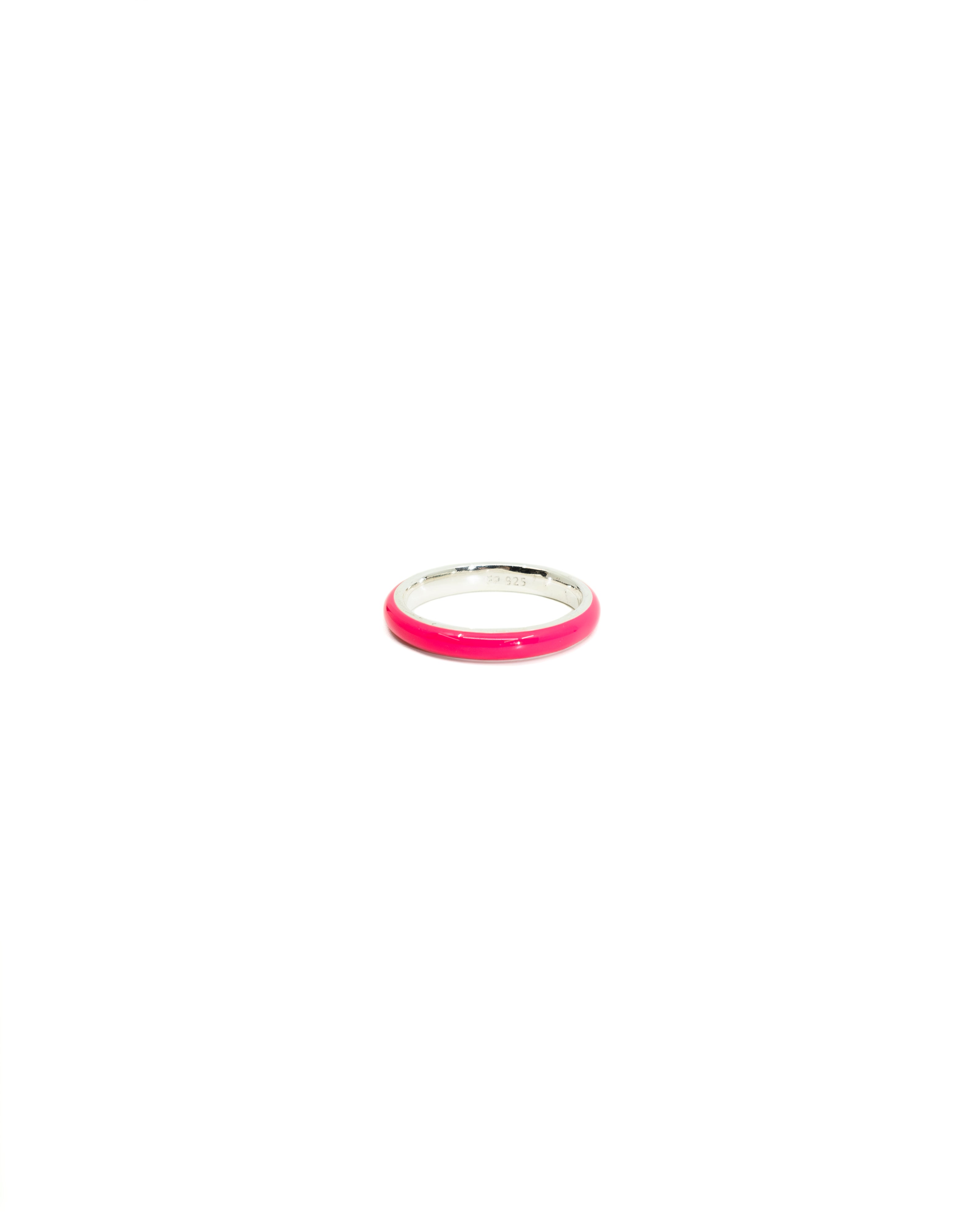 Thin Enamel Stacking Ring in Neon Pink