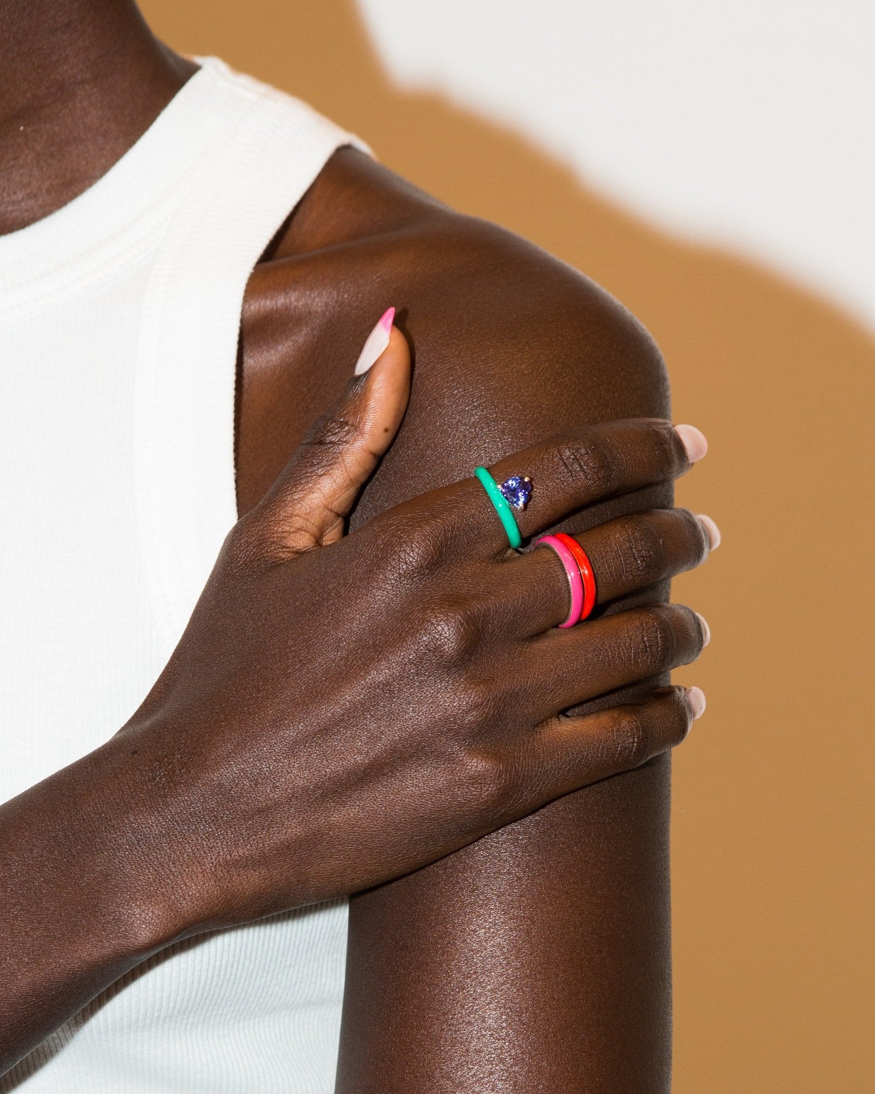 Thin Enamel Stacking Ring in Fuchsia