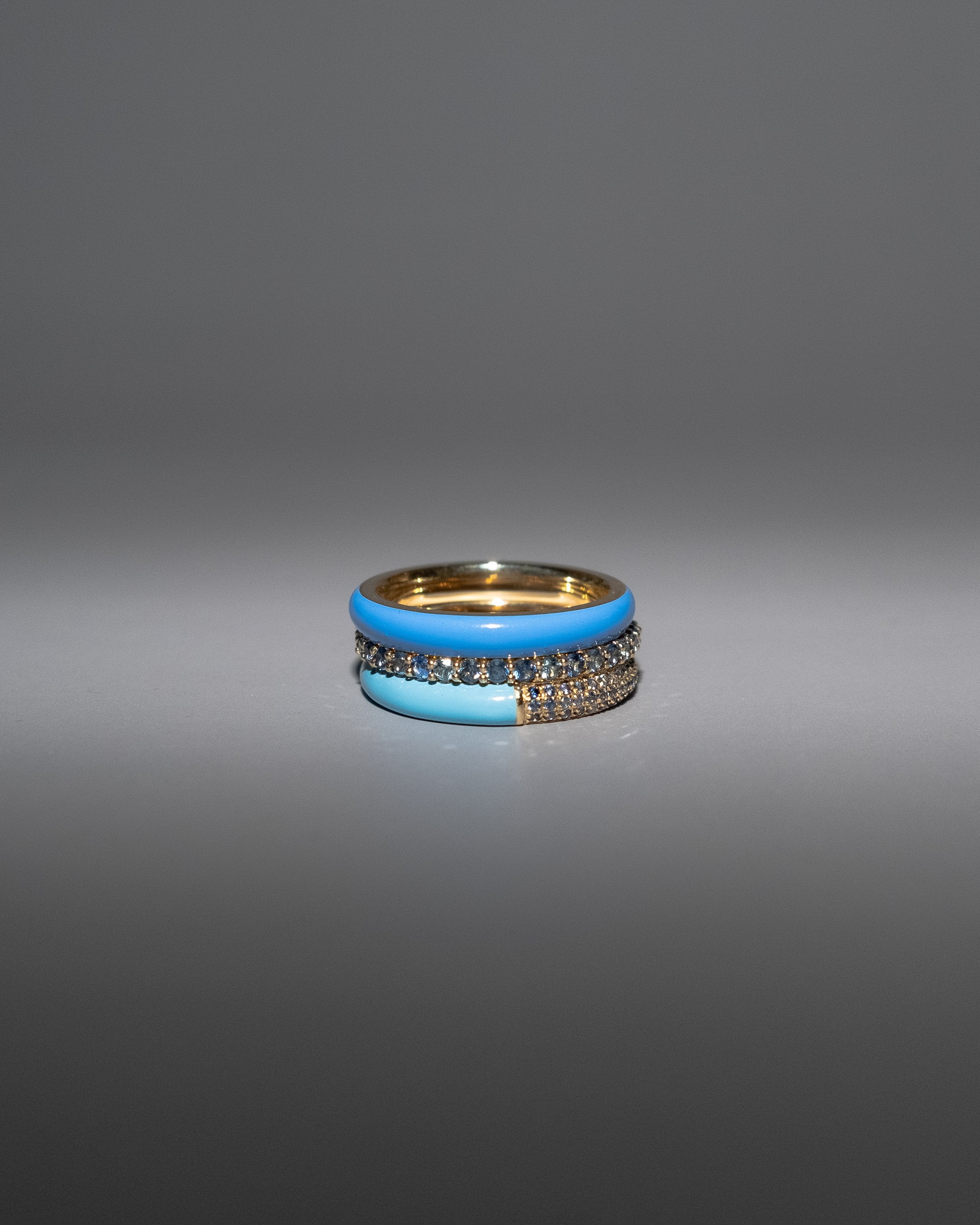 The Set of Three Pave + Enamel Stacking Rings, 14K Gold