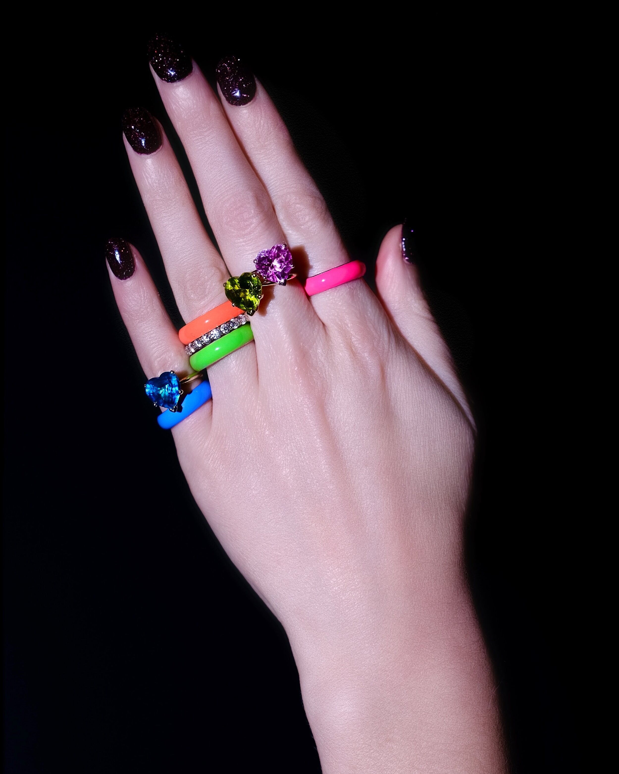 Wide Enamel Stacking Ring in Electric Blue