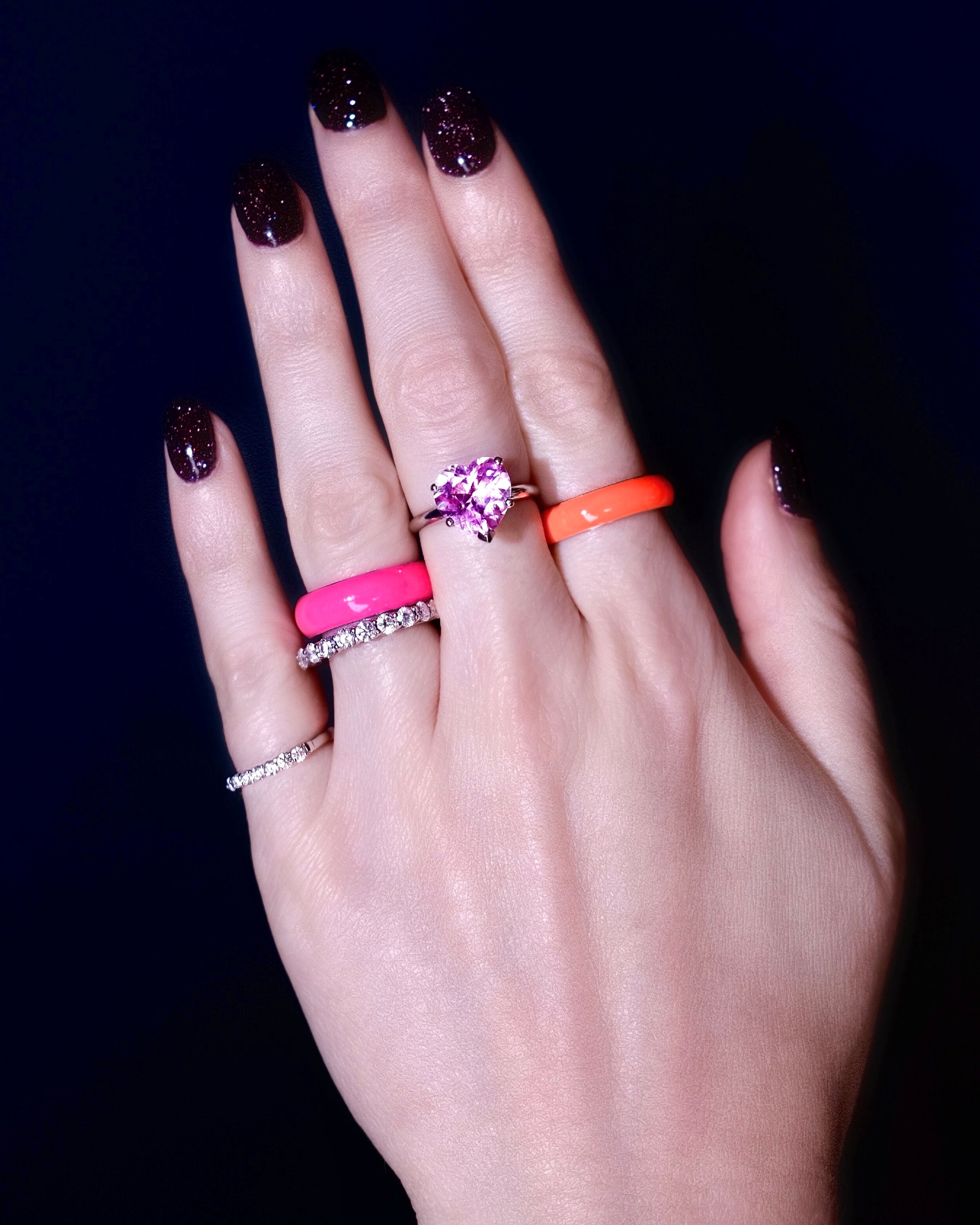 Wide Enamel Stacking Ring in Neon Orange