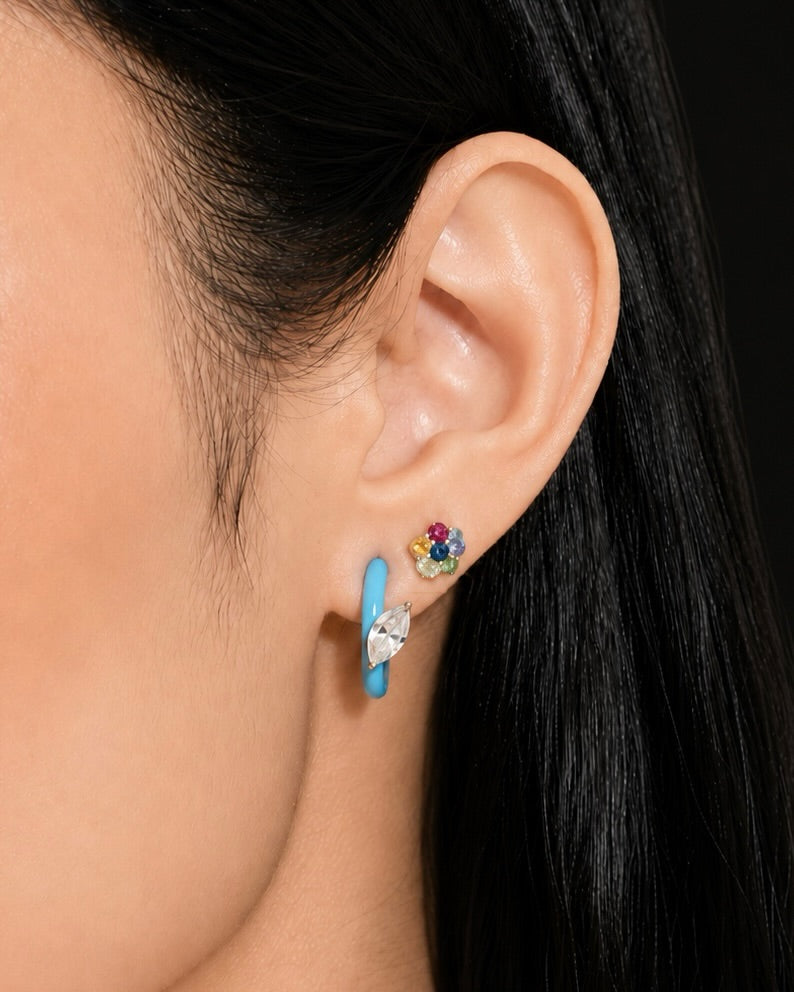 Gem + Enamel Mini Hoop Earrings in Cloudless Sky Blue
